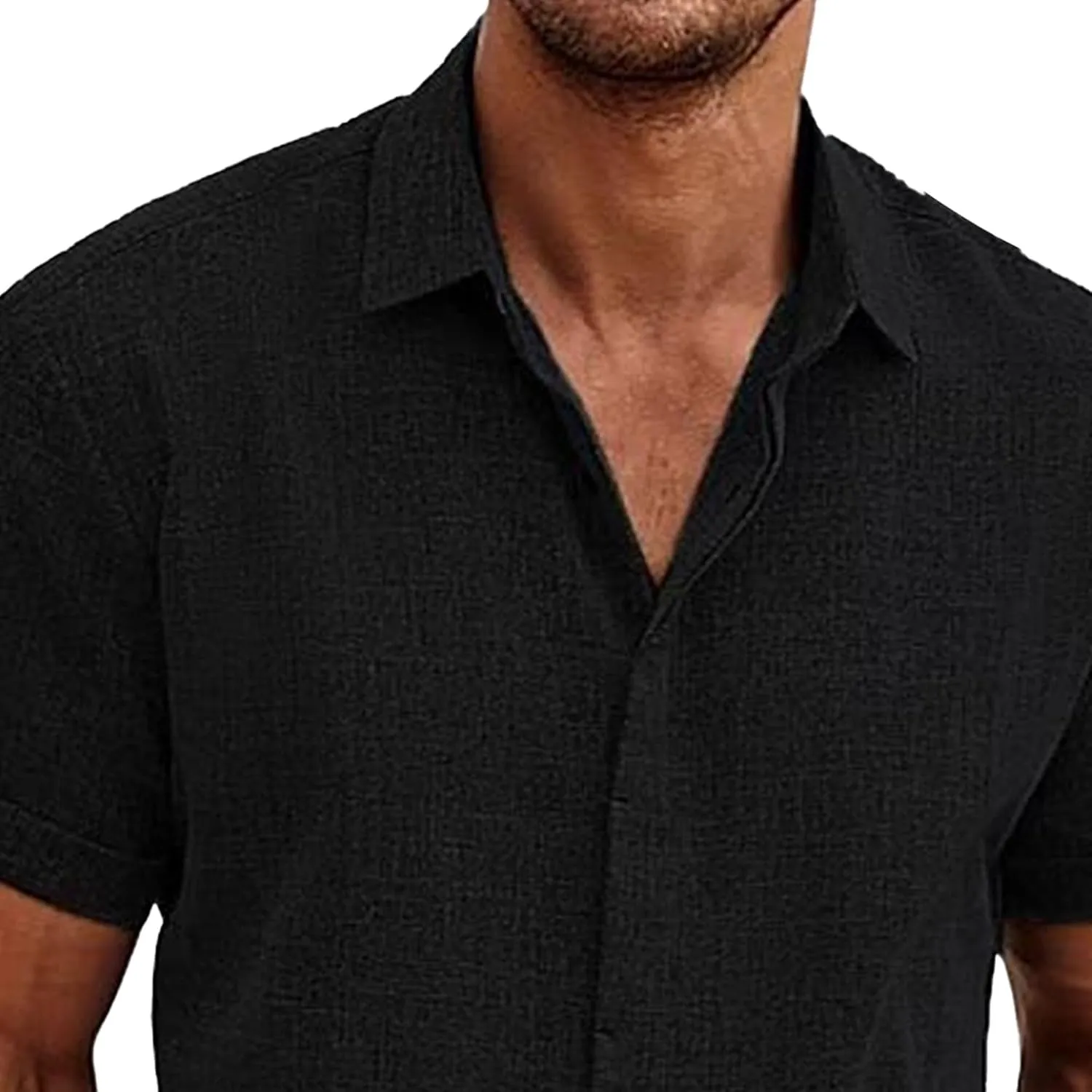 2 Pack Men's Short Sleeve Button Down Shirts Summer Casual Cotton Linen Shirt Lightweight Breathable Summer Tops