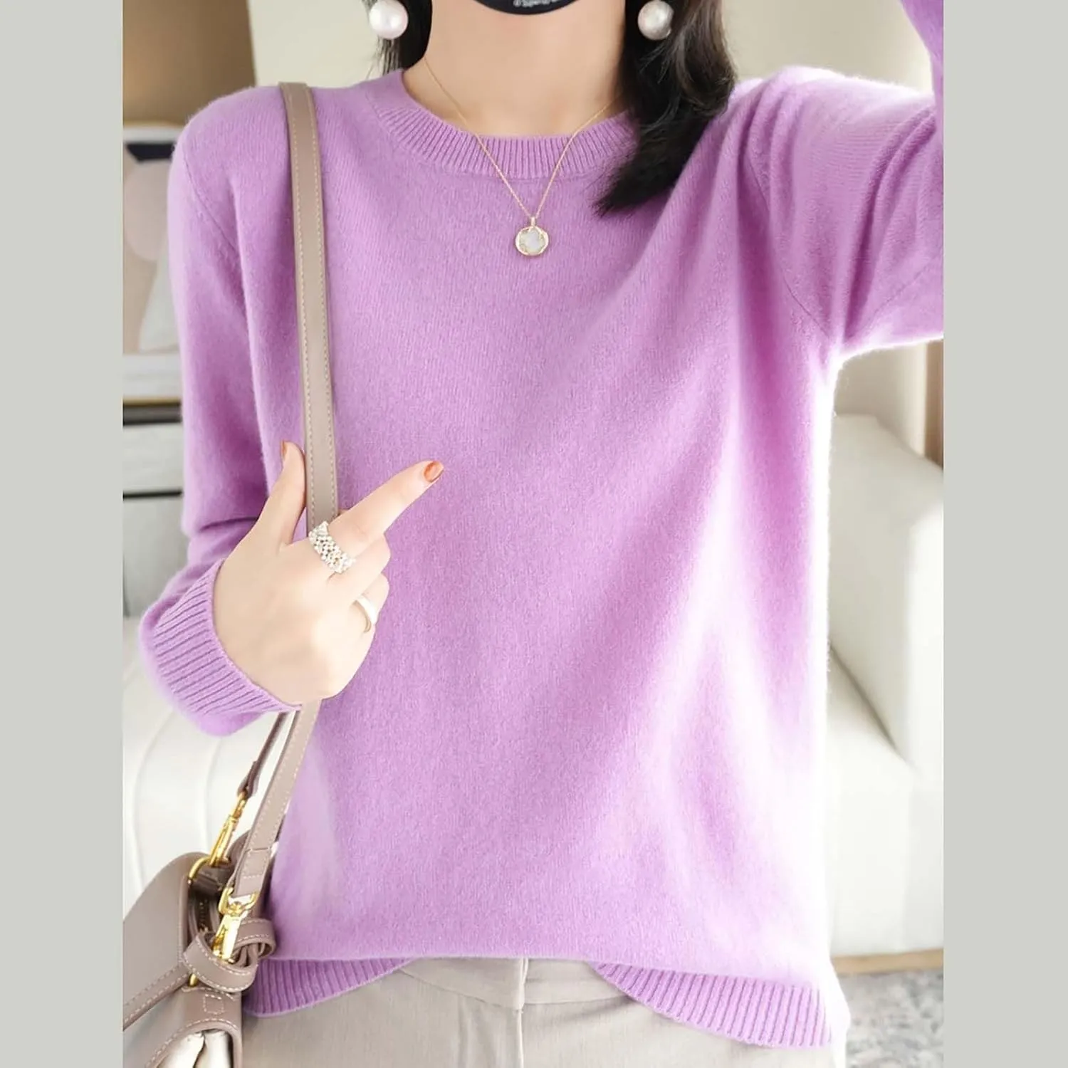 2024 New Cashmere Sweaters for Women Mock Neck Soft Long Sleeve Pullover Sweater Classic Fall/Winter Sweater Tops