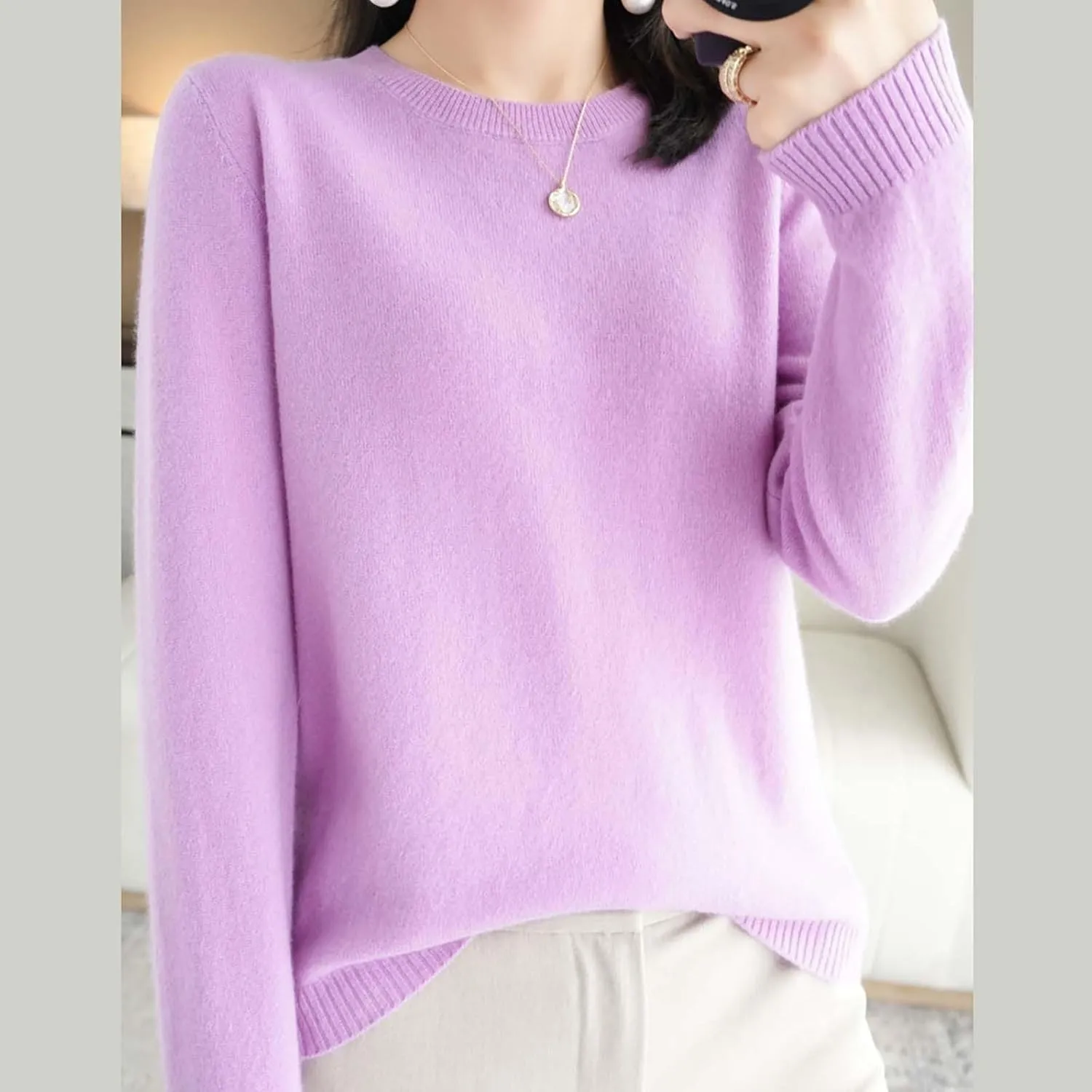 2024 New Cashmere Sweaters for Women Mock Neck Soft Long Sleeve Pullover Sweater Classic Fall/Winter Sweater Tops