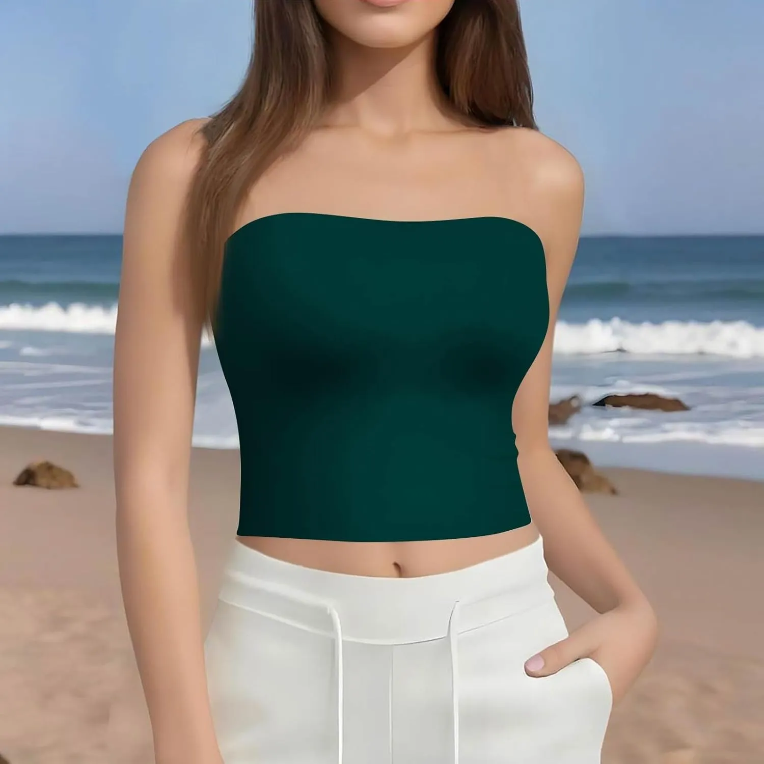 4th of July Tank Tops for Women American Flag Tube Top with Built in Bra Sexy Casual Backless Shirts