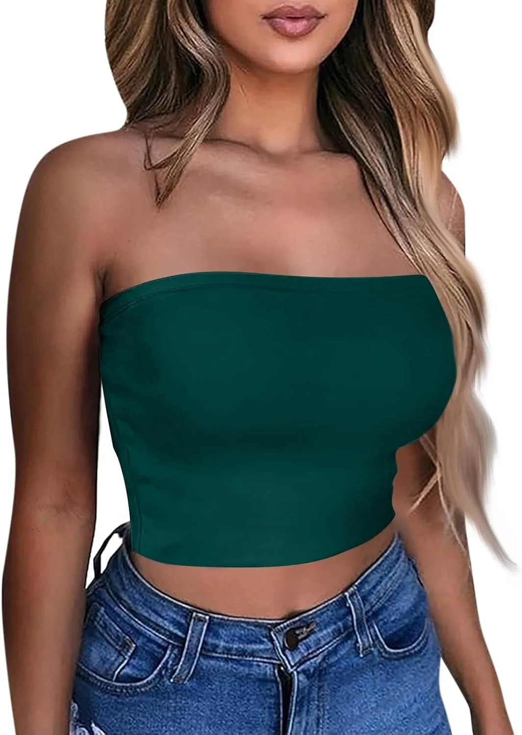 4th of July Tank Tops for Women American Flag Tube Top with Built in Bra Sexy Casual Backless Shirts