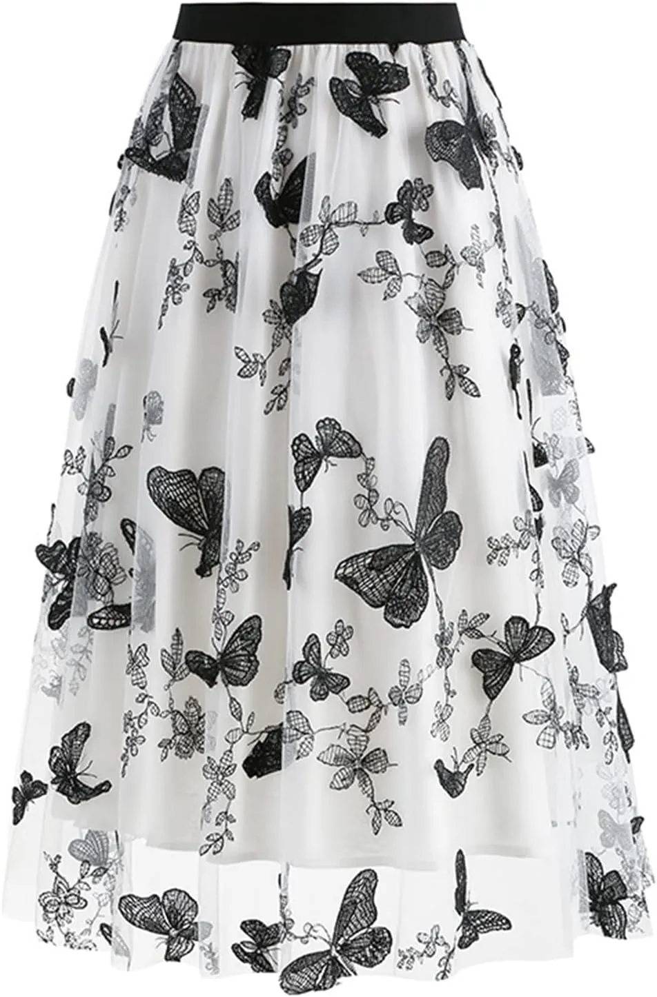 A Line Skirt for Women Retro Mesh Embroidery Tulle Skirts Fashion Elegant Floral Puffy Skirt Pleated Swing Skirts