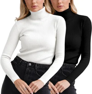 ACOSAP Women Turtleneck Long Sleeve Rib Knit Sweaters Basic High Neck Casual Shirts Slim Fit Thermal Underwear Tops