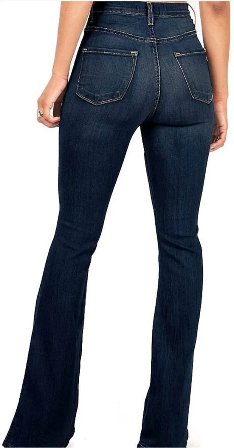 Aiouios Jeans for Women Stretch Skinny, Bell Bottom Jeans Elastic Waist Flared Jean Destroyed Raw Hem Denim Pants