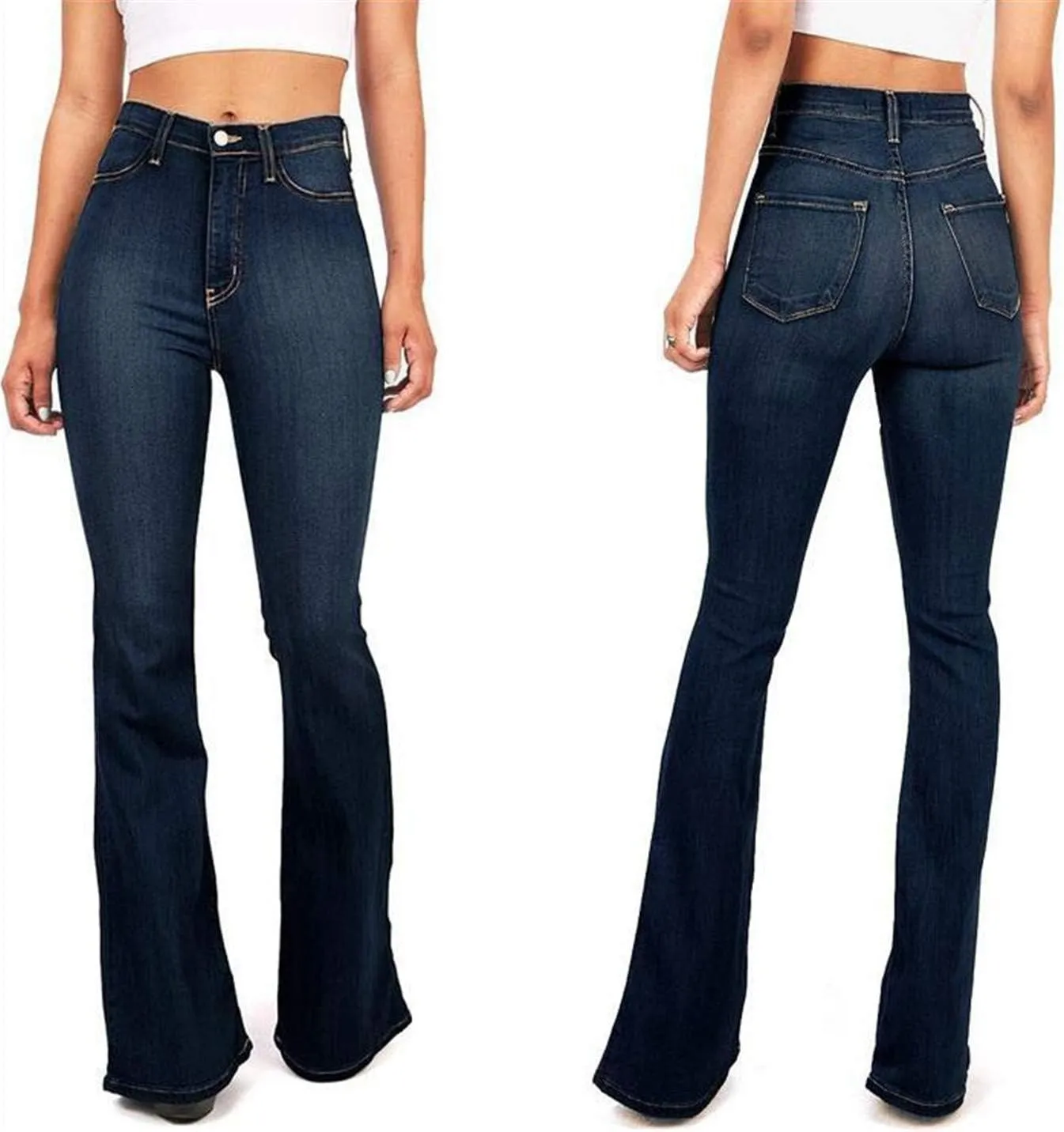 Aiouios Jeans for Women Stretch Skinny, Bell Bottom Jeans Elastic Waist Flared Jean Destroyed Raw Hem Denim Pants