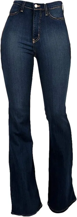Aiouios Jeans for Women Stretch Skinny, Bell Bottom Jeans Elastic Waist Flared Jean Destroyed Raw Hem Denim Pants