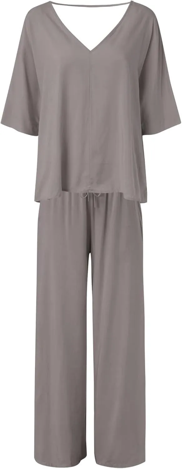 ajama Sets for Women 2 Piece Lounge Set Short Sleeve Tops and Long Pants Soft Comfy Pjs Sleepwear Outfits