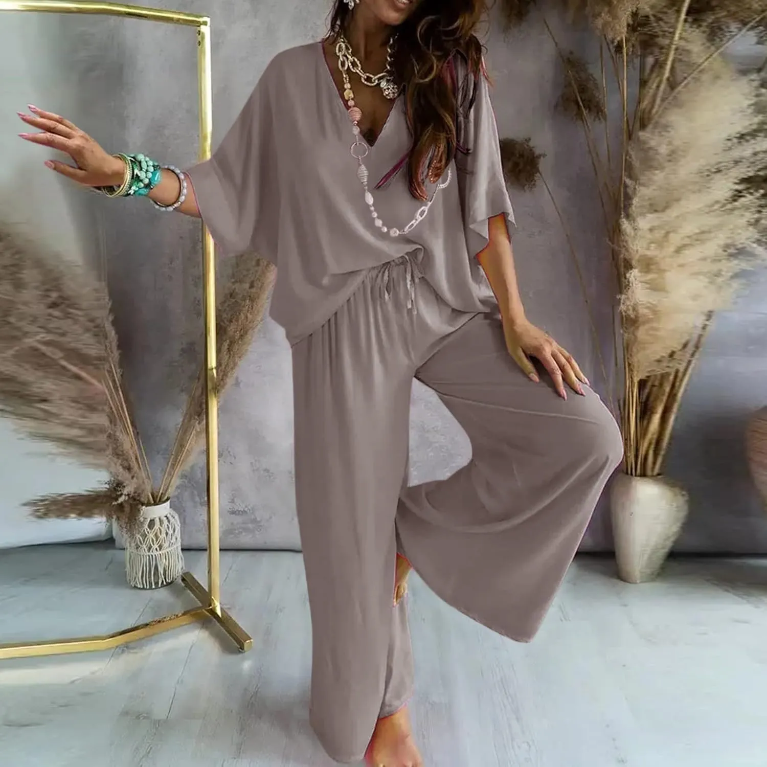 ajama Sets for Women 2 Piece Lounge Set Short Sleeve Tops and Long Pants Soft Comfy Pjs Sleepwear Outfits