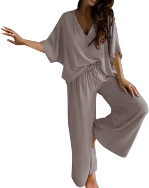 ajama Sets for Women 2 Piece Lounge Set Short Sleeve Tops and Long Pants Soft Comfy Pjs Sleepwear Outfits