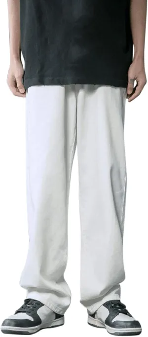 Alalaso Men's Baggy Jeans Casual Hip Hop Cargo Solid Color Loose Fit Straight Wide Leg Vintage Denim Pants with Zipper