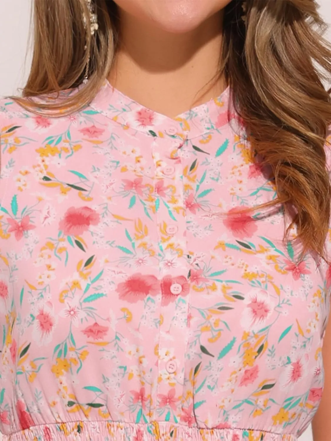 Allegra K Women's Floral Chiffon Dresses Smocked Mini Sleeveless A-Line Dress