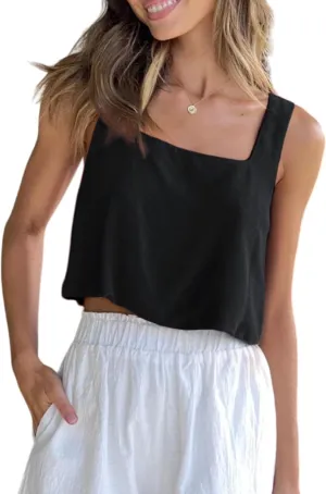Allimy Women's Summer Thick Shoulder Straps Crop Tops Square Neckline Tank Tops