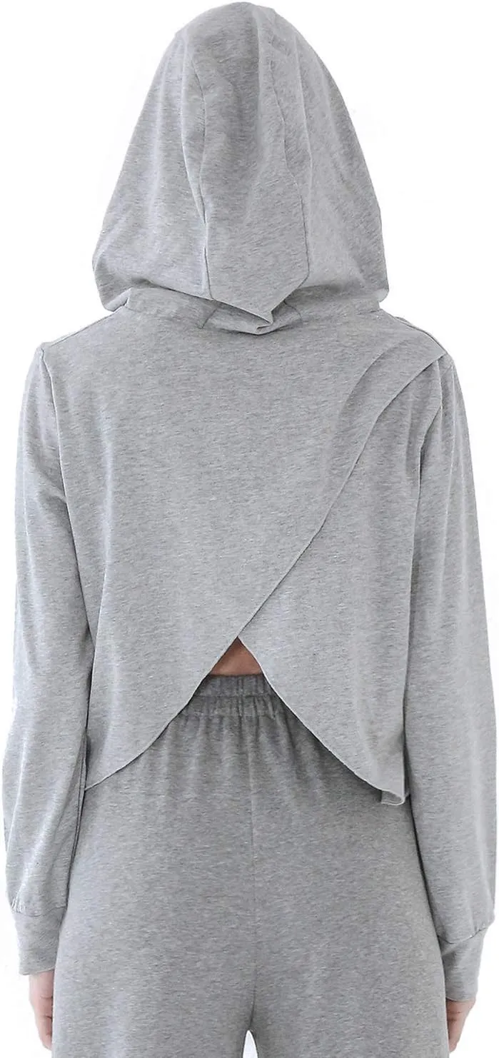 Amazhiyu Women’s Cropped Hoodie Long Sleeves Wrap Back Casual Crop Tops