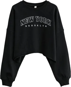Amazhiyu Women’s Cropped Hoodie Pullover Long Sleeve Crewneck Crop Tops Oversize Fit