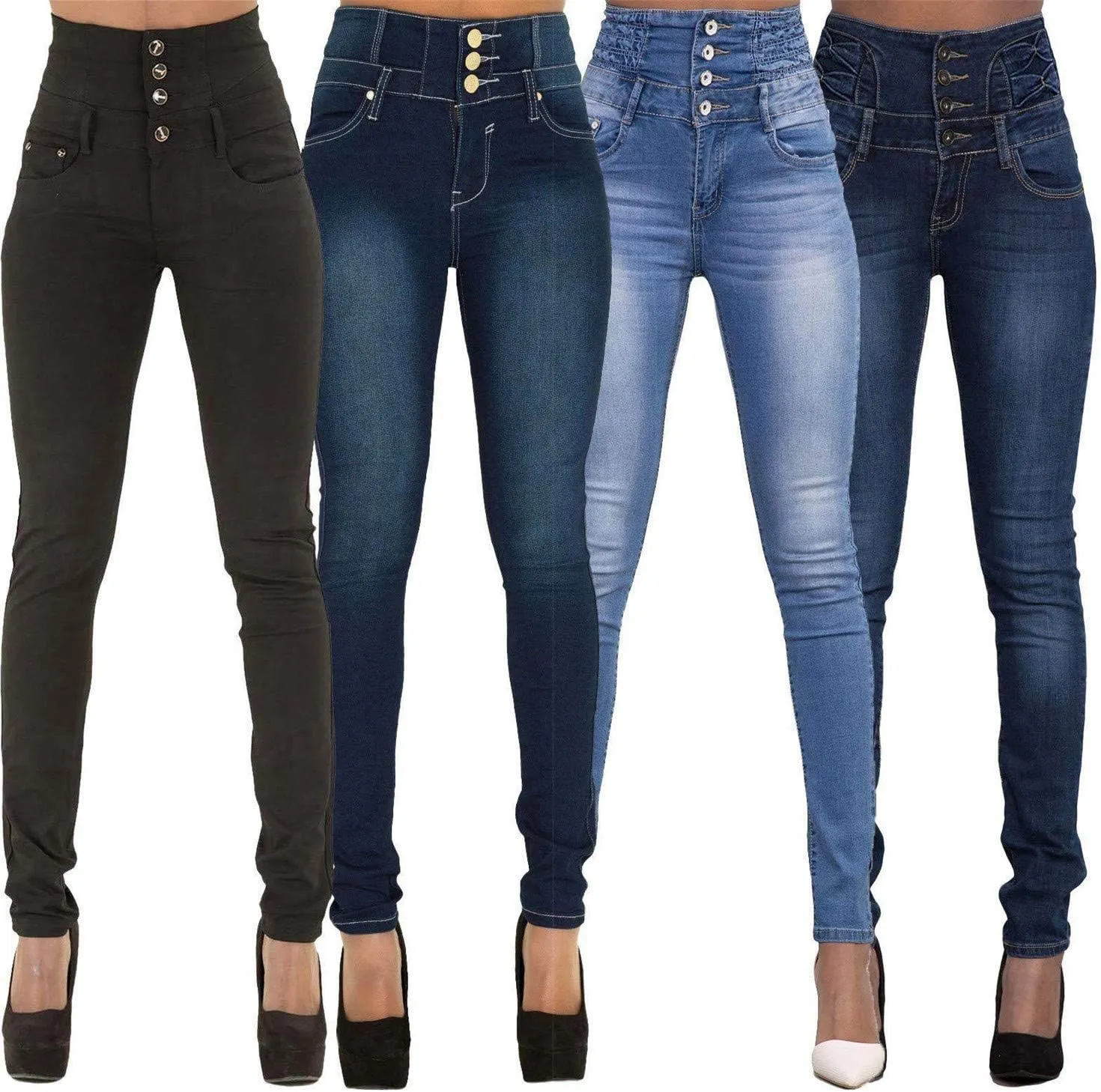 Andongnywell Women's high-Rise Slim-fit Stretch Plus Size Jeans High Waisted Sexy Skinny Denim Pants Trousers