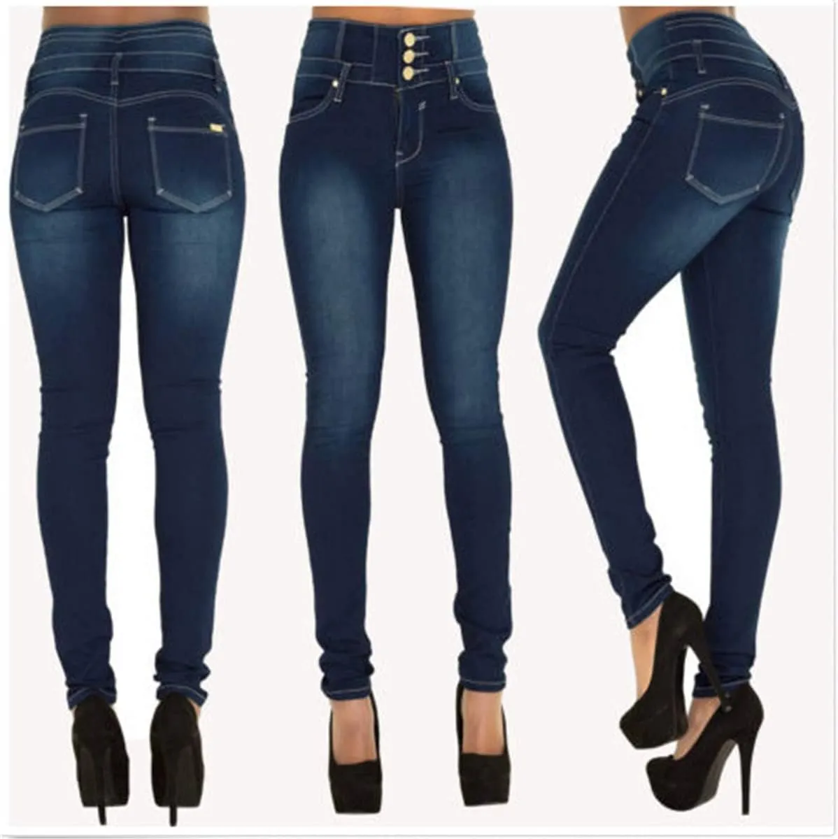 Andongnywell Women's high-Rise Slim-fit Stretch Plus Size Jeans High Waisted Sexy Skinny Denim Pants Trousers