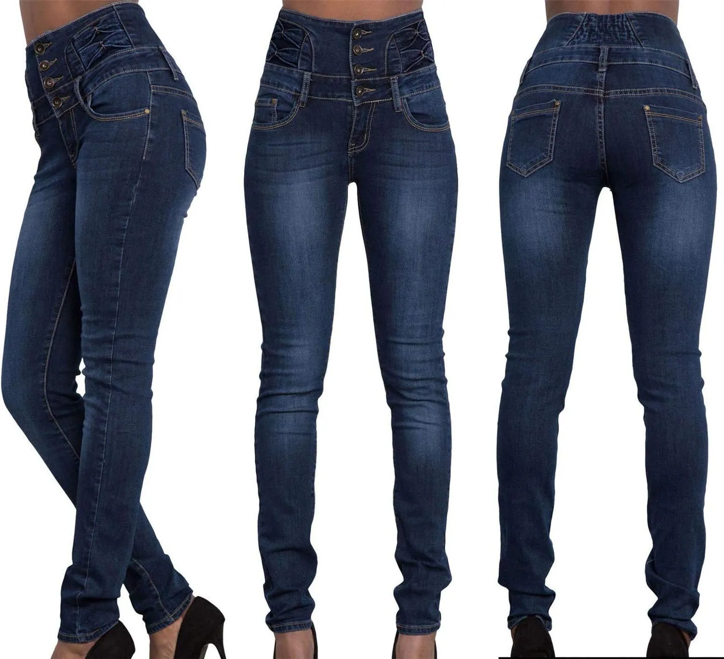 Andongnywell Women's high-Rise Slim-fit Stretch Plus Size Jeans High Waisted Sexy Skinny Denim Pants Trousers