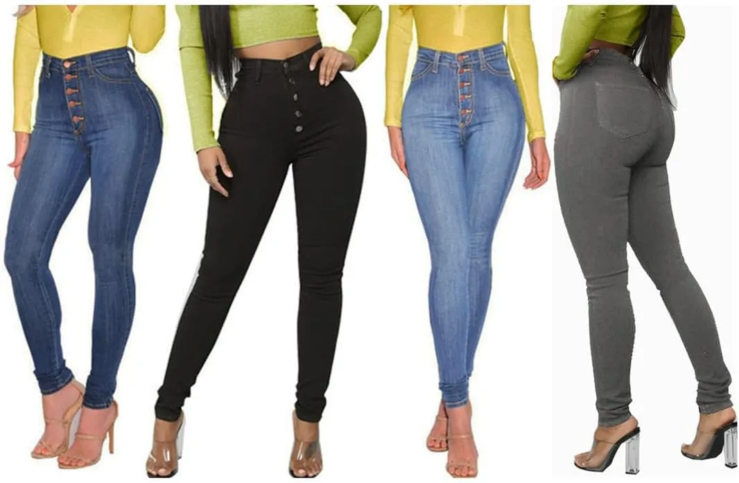 Andongnywell Women's high-Rise Slim-fit Stretch Plus Size Jeans High Waisted Sexy Skinny Denim Pants Trousers