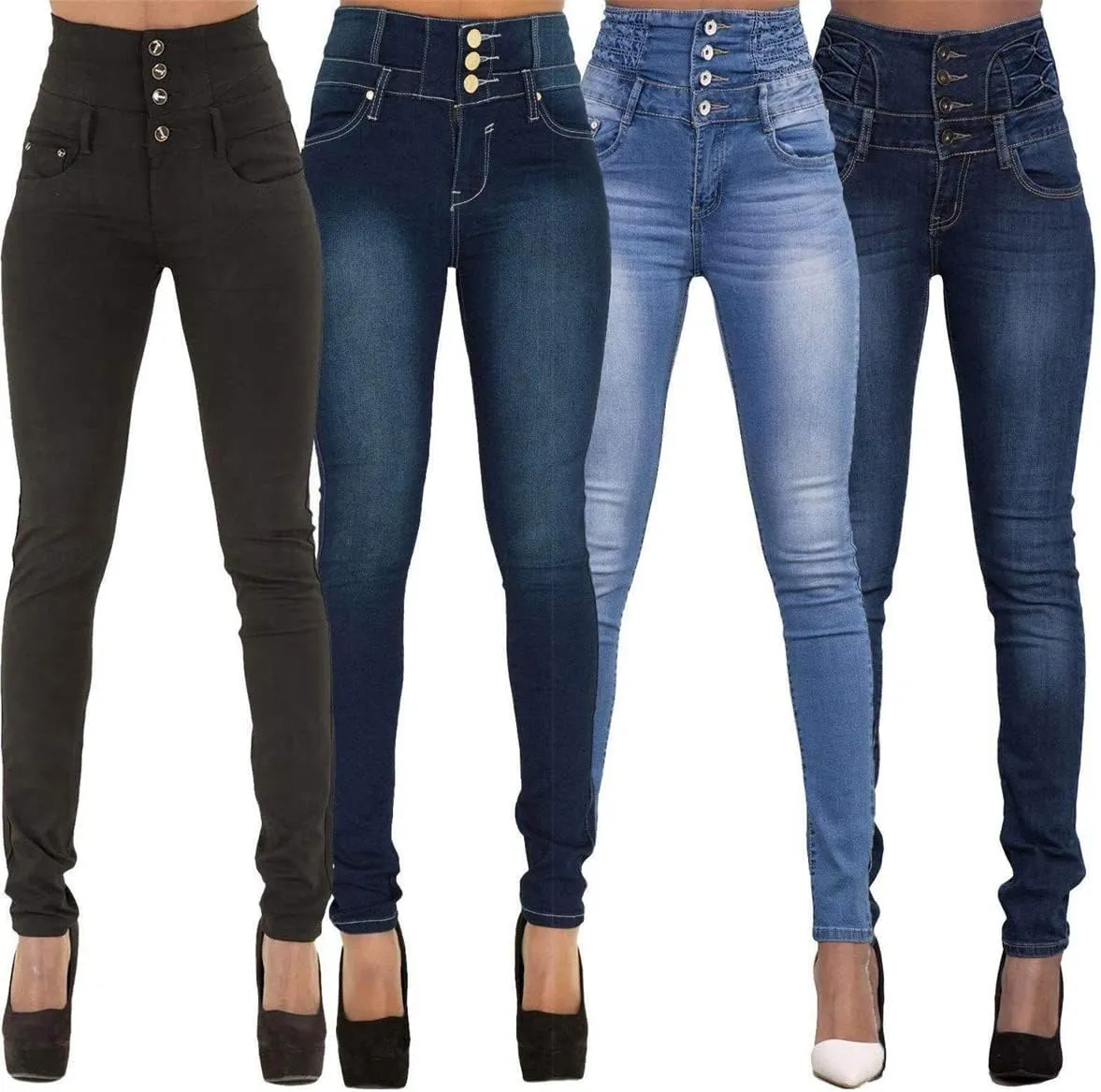 Andongnywell Women's high-Rise Slim-fit Stretch Plus Size Jeans High Waisted Sexy Skinny Denim Pants Trousers