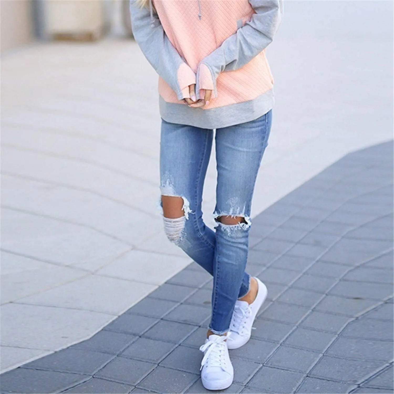 Andongnywell Women's Mid Waisted Stretchy Ripped Skinny Jeans Ladies Distressed Denim Pants Trousers