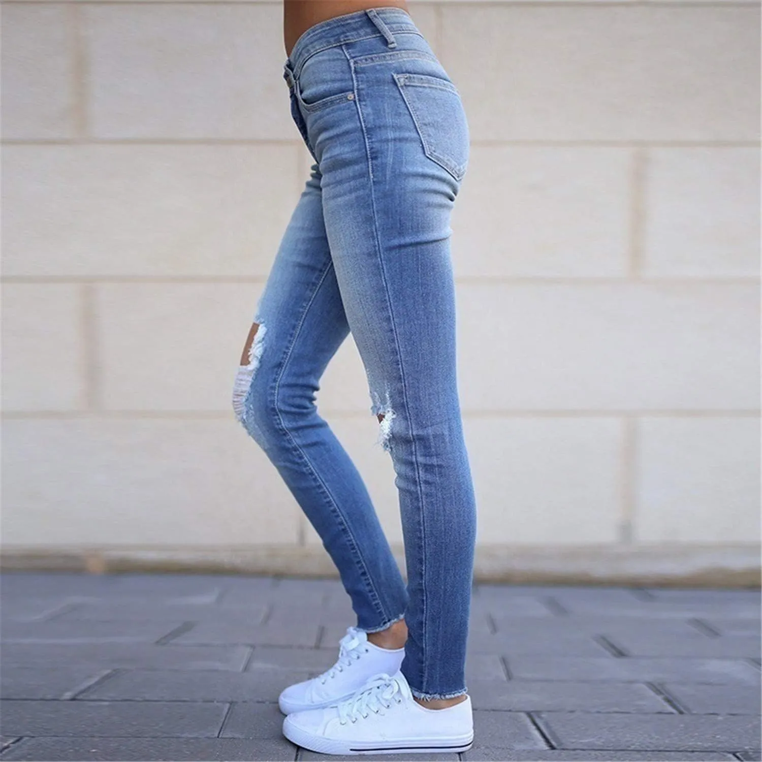 Andongnywell Women's Mid Waisted Stretchy Ripped Skinny Jeans Ladies Distressed Denim Pants Trousers