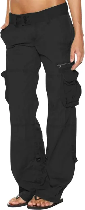 Anjikang Women's Cargo Pants Teen Girl Y2K Trendy High Waist Parachute Pants Baggy Wide Leg Trousers Hiking Pants with Pocket