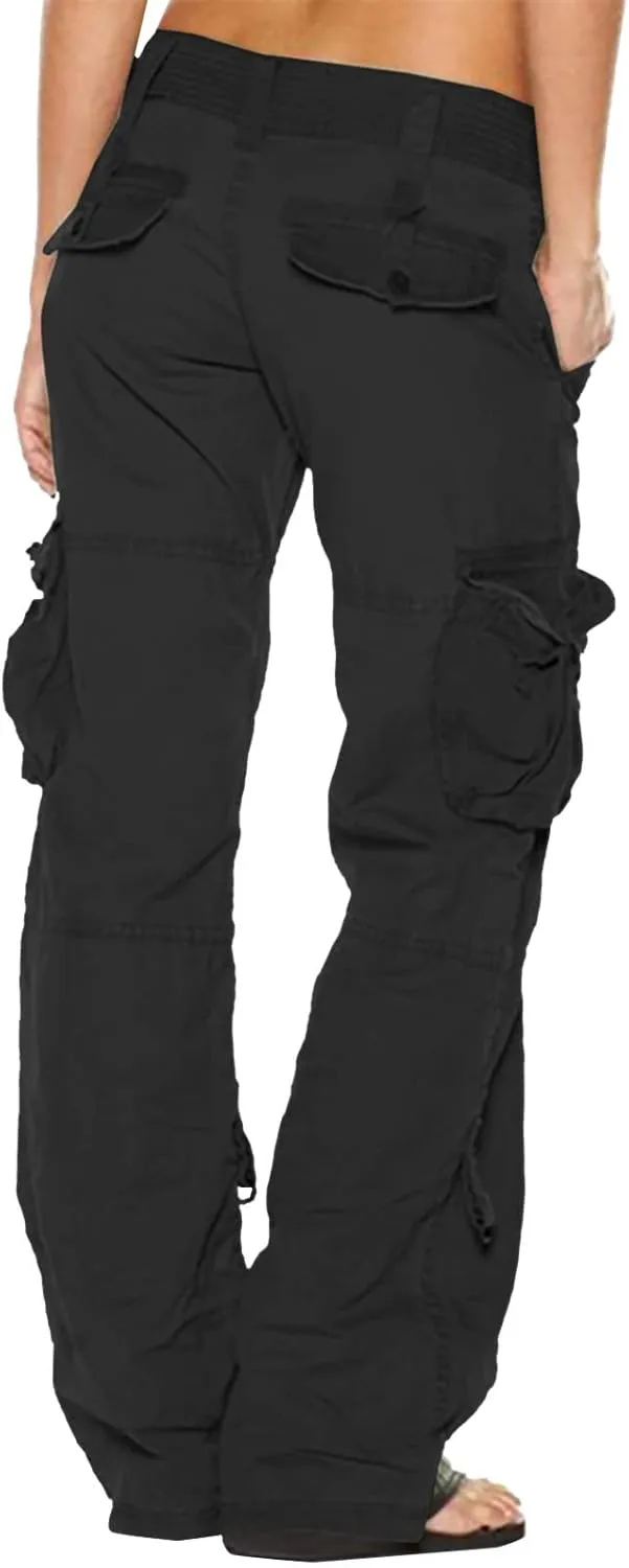 Anjikang Women's Cargo Pants Teen Girl Y2K Trendy High Waist Parachute Pants Baggy Wide Leg Trousers Hiking Pants with Pocket
