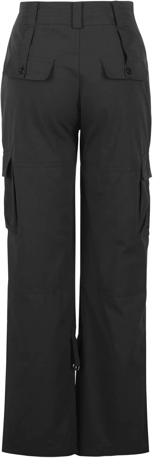 Anjikang Women's Cargo Pants Teen Girl Y2K Trendy High Waist Parachute Pants Baggy Wide Leg Trousers Hiking Pants with Pocket