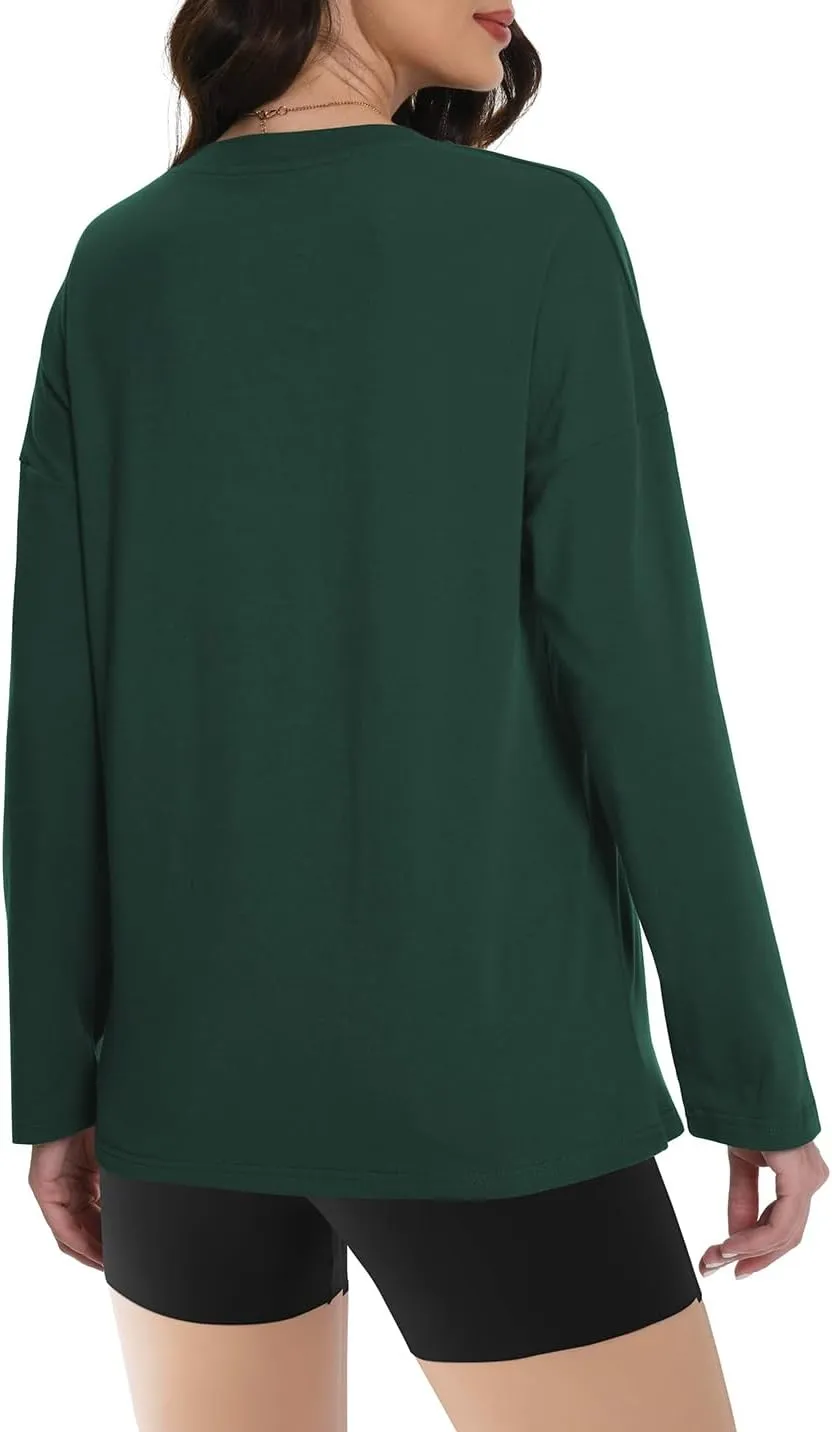 Auriviz Womens Long Sleeve Shirts Loose Fitted Crewneck Basic Tops Casual Tees Outfits Spring Clothes 2025