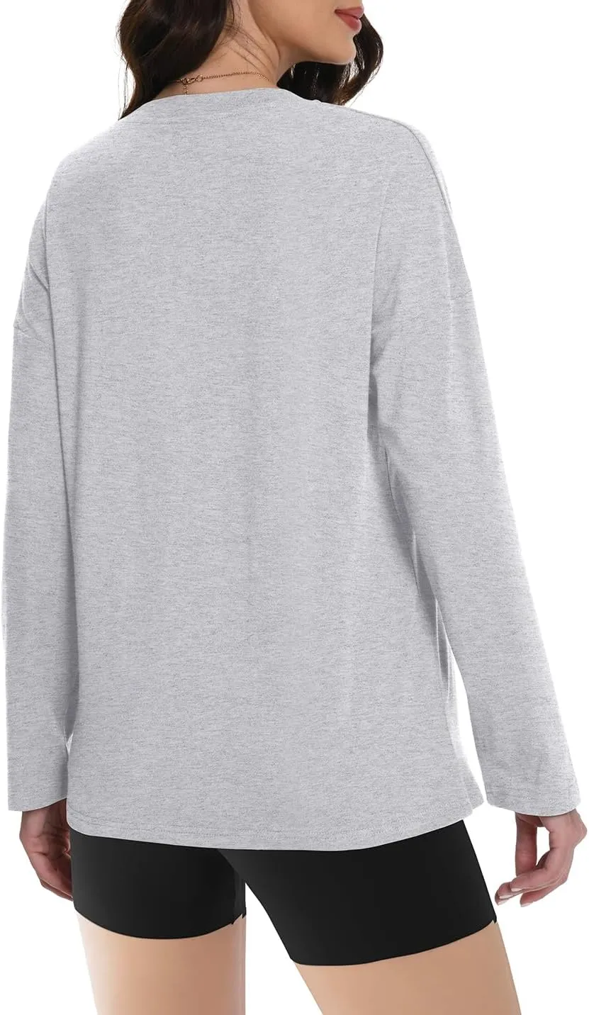 Auriviz Womens Long Sleeve Shirts Loose Fitted Crewneck Basic Tops Casual Tees Outfits Spring Clothes 2025