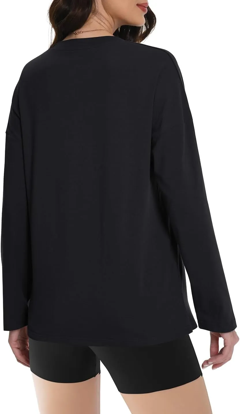 Auriviz Womens Long Sleeve Shirts Loose Fitted Crewneck Basic Tops Casual Tees Outfits Spring Clothes 2025