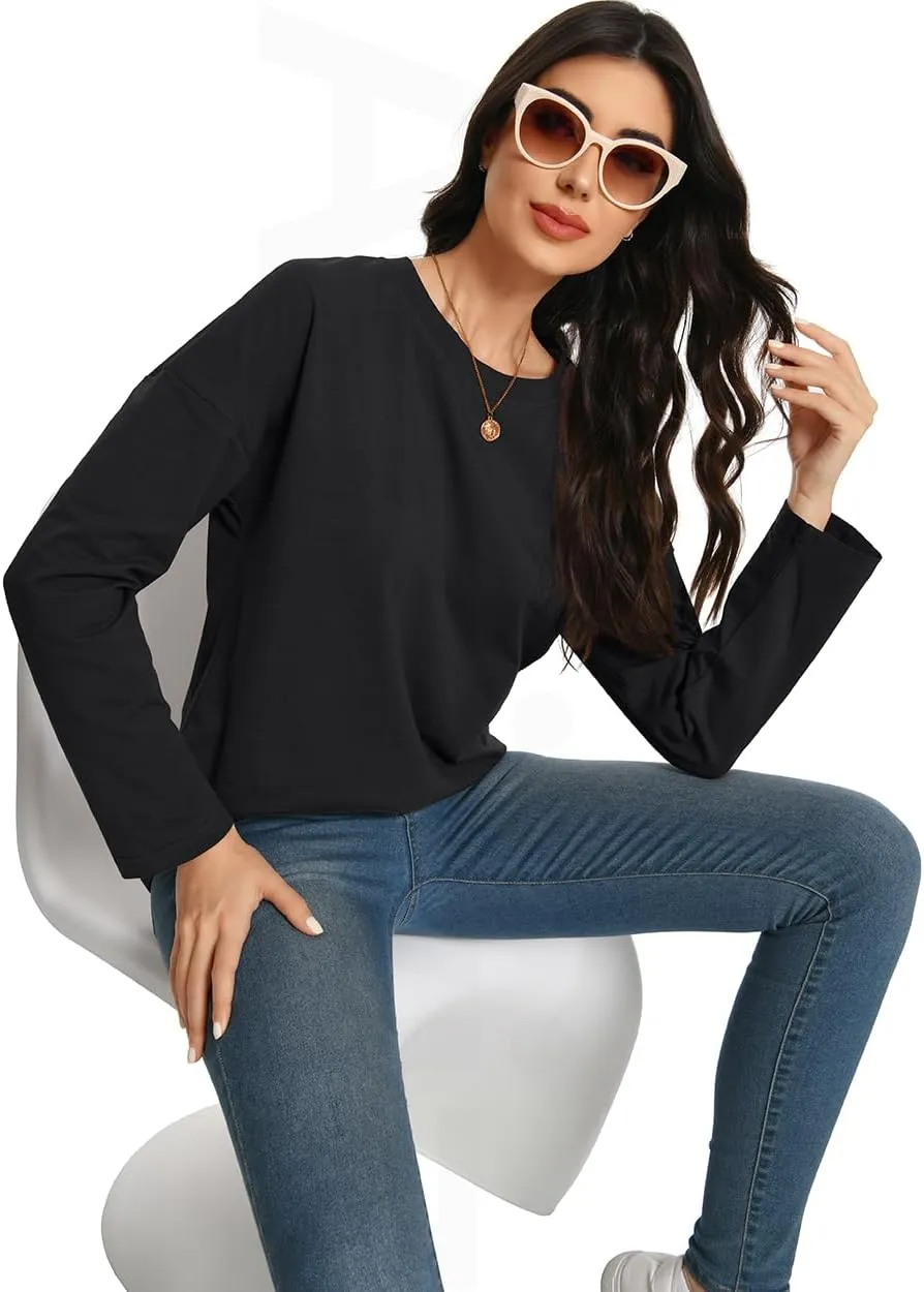 Auriviz Womens Long Sleeve Shirts Loose Fitted Crewneck Basic Tops Casual Tees Outfits Spring Clothes 2025