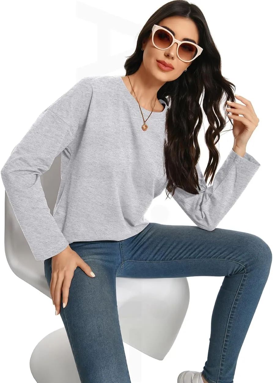 Auriviz Womens Long Sleeve Shirts Loose Fitted Crewneck Basic Tops Casual Tees Outfits Spring Clothes 2025