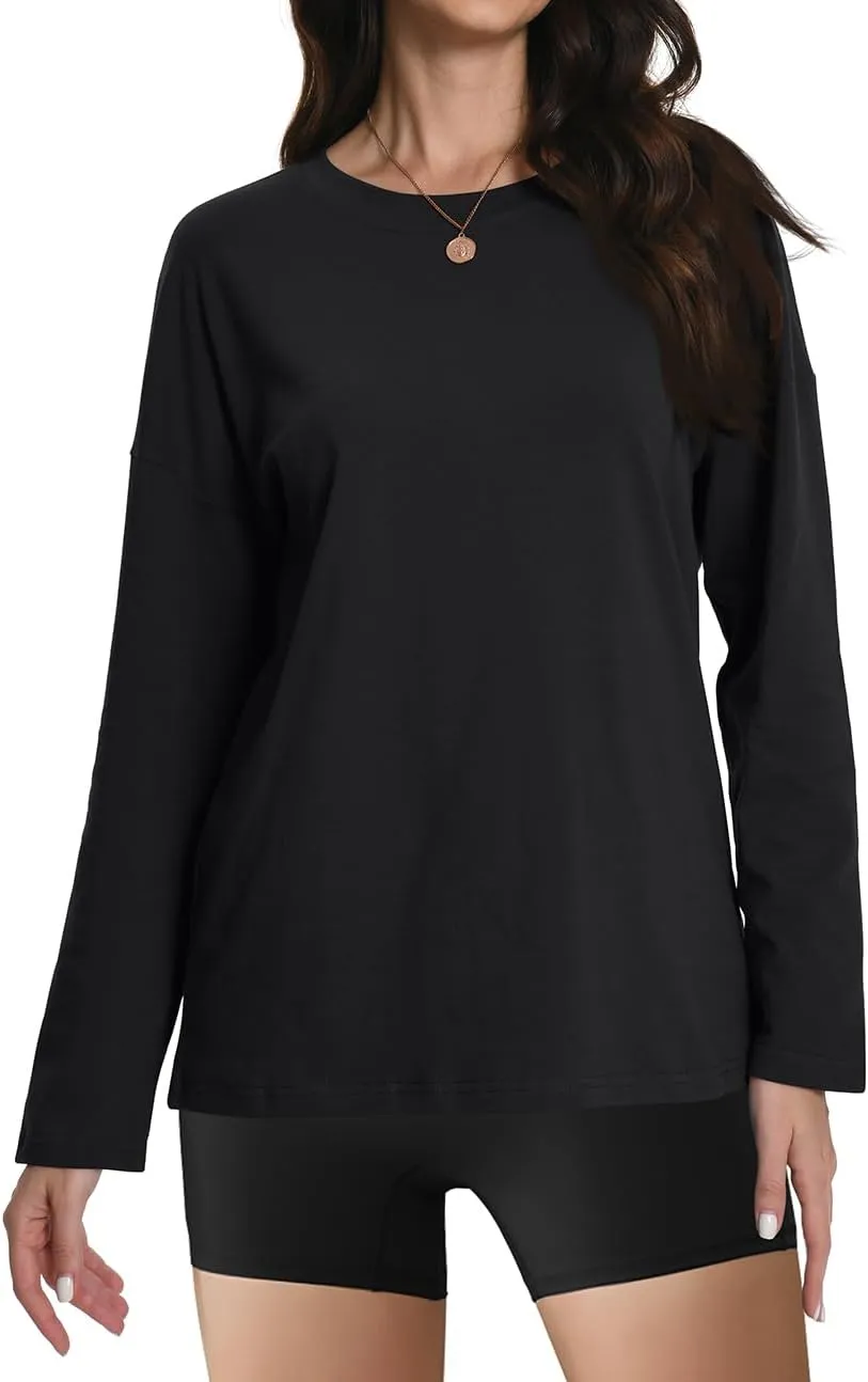 Auriviz Womens Long Sleeve Shirts Loose Fitted Crewneck Basic Tops Casual Tees Outfits Spring Clothes 2025