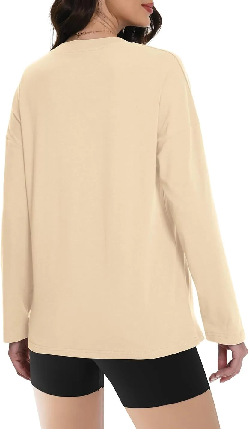 Auriviz Womens Long Sleeve Shirts Loose Fitted Crewneck Basic Tops Casual Tees Outfits Spring Clothes 2025