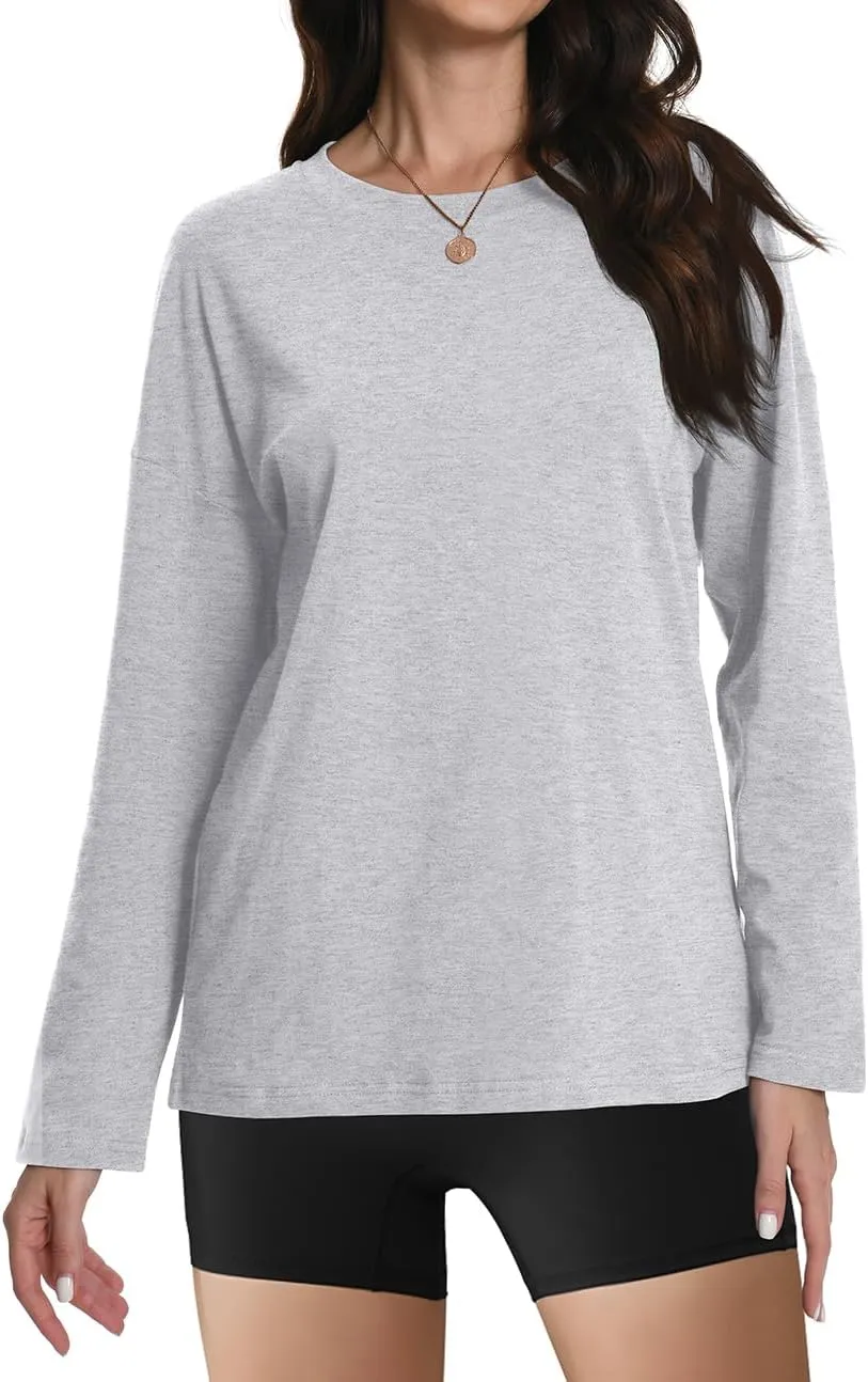 Auriviz Womens Long Sleeve Shirts Loose Fitted Crewneck Basic Tops Casual Tees Outfits Spring Clothes 2025
