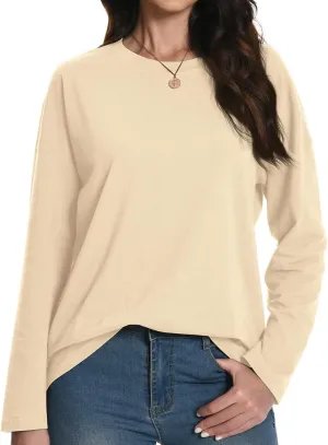 Auriviz Womens Long Sleeve Shirts Loose Fitted Crewneck Basic Tops Casual Tees Outfits Spring Clothes 2025