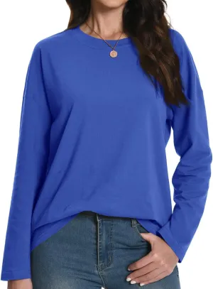 Auriviz Womens Long Sleeve Shirts Loose Fitted Crewneck Basic Tops Casual Tees Outfits Spring Clothes 2025