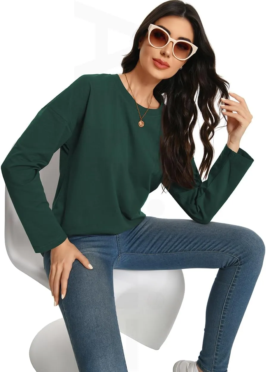 Auriviz Womens Long Sleeve Shirts Loose Fitted Crewneck Basic Tops Casual Tees Outfits Spring Clothes 2025
