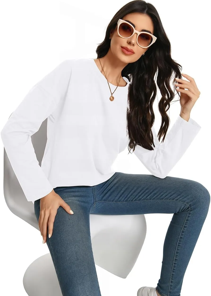 Auriviz Womens Long Sleeve Shirts Loose Fitted Crewneck Basic Tops Casual Tees Outfits Spring Clothes 2025