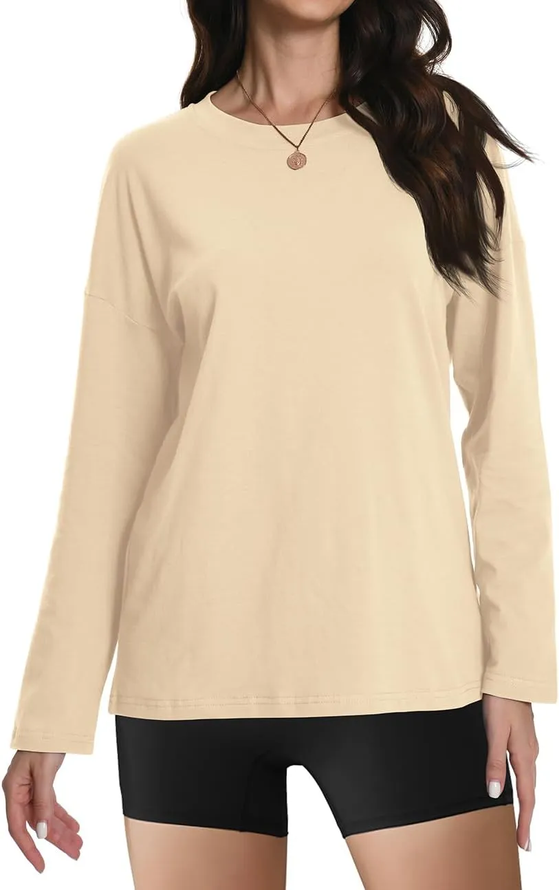 Auriviz Womens Long Sleeve Shirts Loose Fitted Crewneck Basic Tops Casual Tees Outfits Spring Clothes 2025