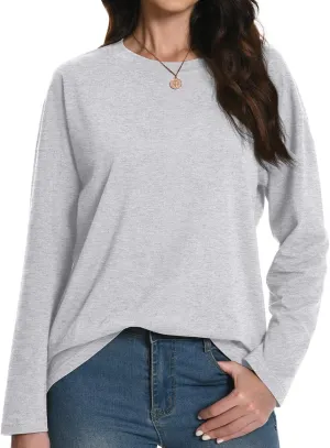 Auriviz Womens Long Sleeve Shirts Loose Fitted Crewneck Basic Tops Casual Tees Outfits Spring Clothes 2025