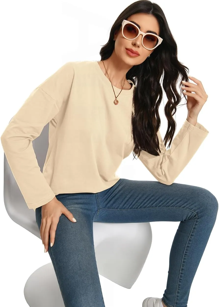 Auriviz Womens Long Sleeve Shirts Loose Fitted Crewneck Basic Tops Casual Tees Outfits Spring Clothes 2025