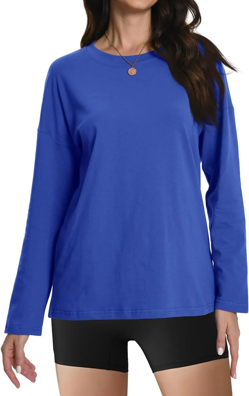 Auriviz Womens Long Sleeve Shirts Loose Fitted Crewneck Basic Tops Casual Tees Outfits Spring Clothes 2025