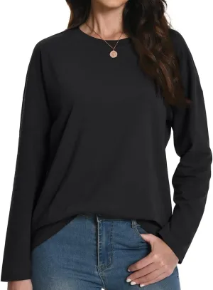 Auriviz Womens Long Sleeve Shirts Loose Fitted Crewneck Basic Tops Casual Tees Outfits Spring Clothes 2025