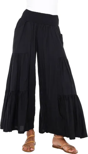 Back From Bali Womens Boho Ruffle Wide Leg High Waist Palazzo Pants with Pockets