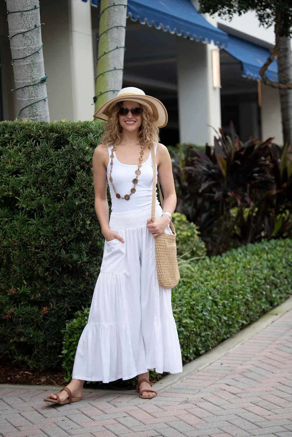 Back From Bali Womens Boho Ruffle Wide Leg High Waist Palazzo Pants with Pockets