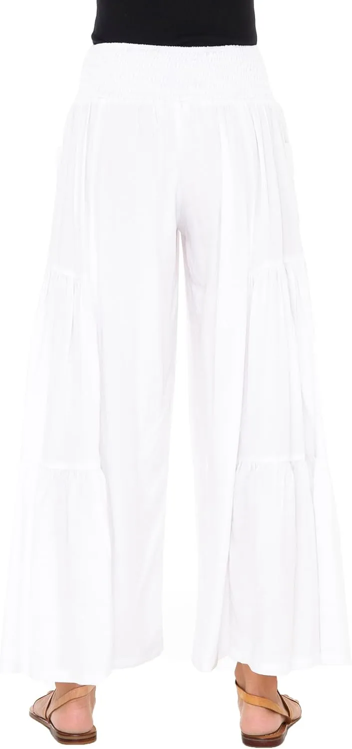 Back From Bali Womens Boho Ruffle Wide Leg High Waist Palazzo Pants with Pockets