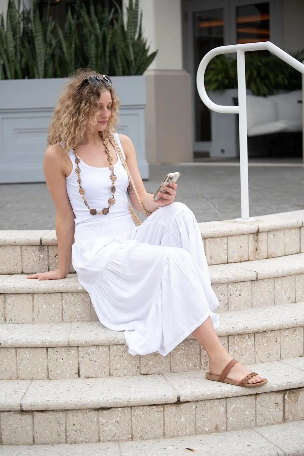 Back From Bali Womens Boho Ruffle Wide Leg High Waist Palazzo Pants with Pockets