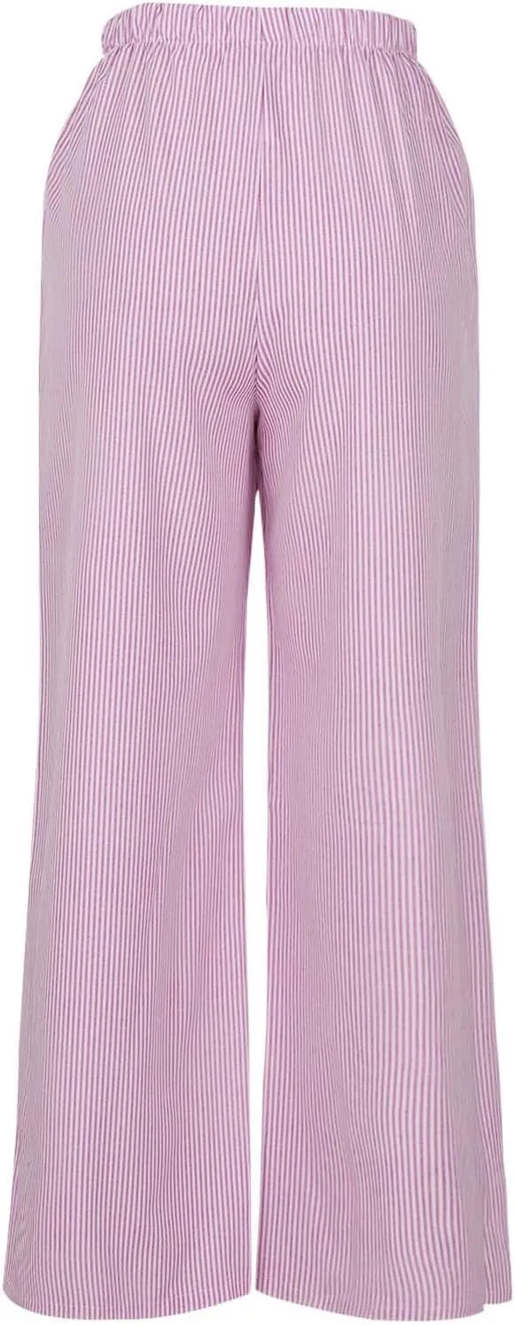 Baggy Wide Leg Pants Women High Waisted Drawstring Striped Straight Trousers Summer Flowy Casual Pant with Pockets